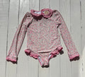 Front of The Beaufort Bonnet Company floral long sleeve swimsuit, size 5