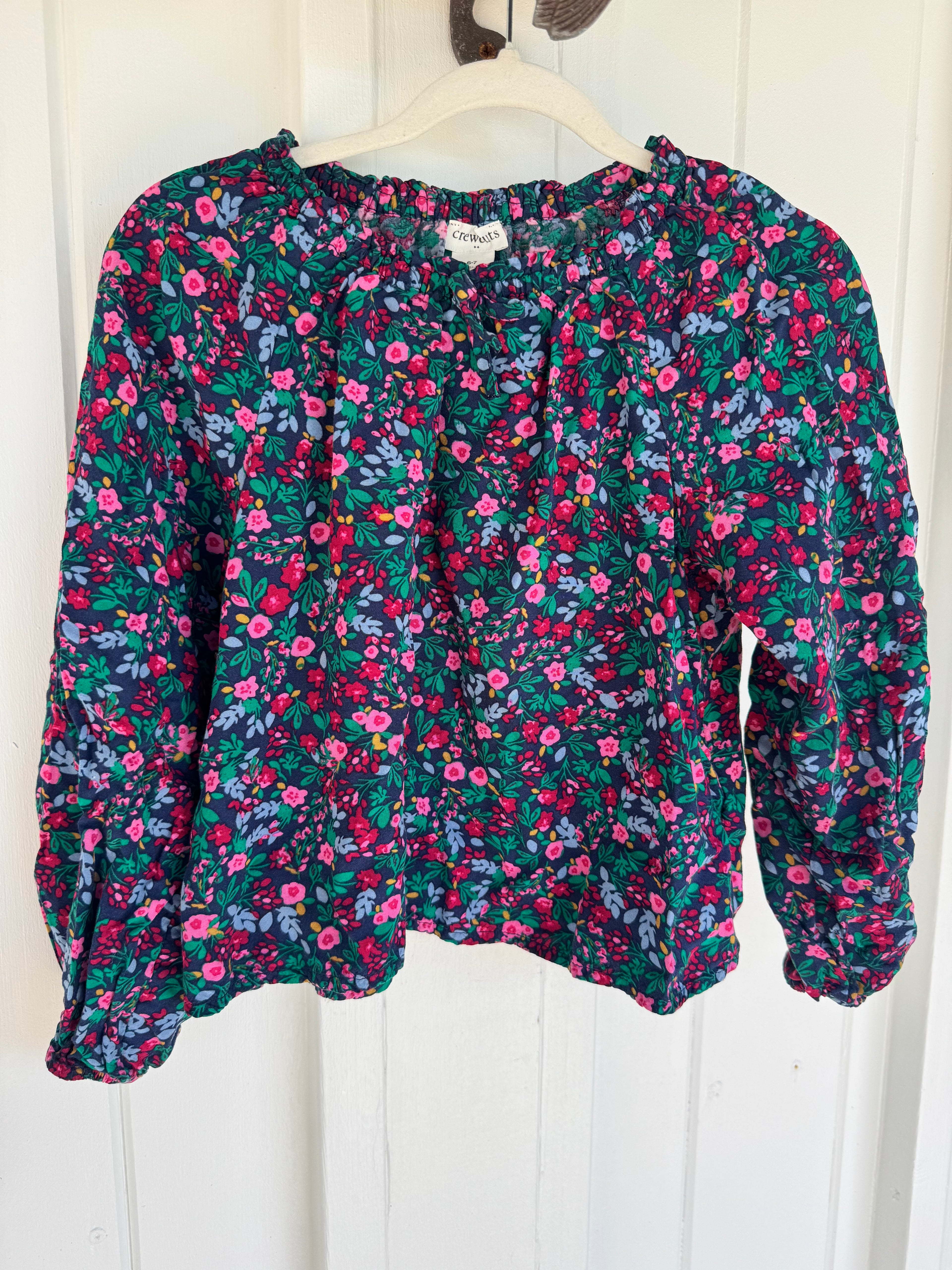 Crew Cuts Girls' Floral Bow-Neck Top - 6-7